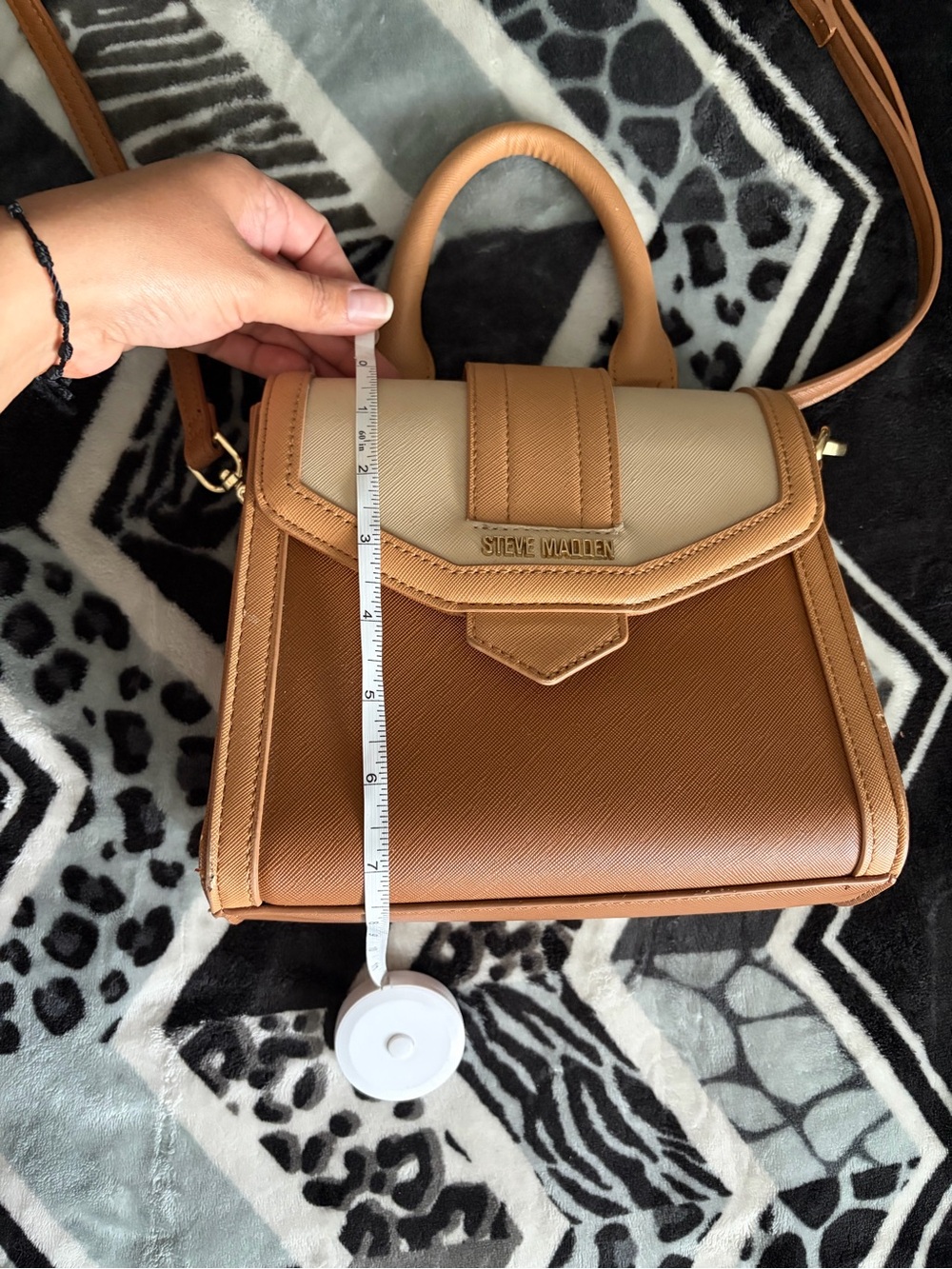 Steve Madden Tan & Cream Structured Top-Handle Satchel